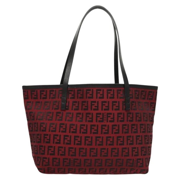 FENDI Zucchino Canvas Hand Bag Red Silver - Picture 2 of 15